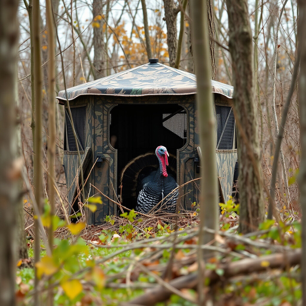 Strutting tom outside a ground blind
